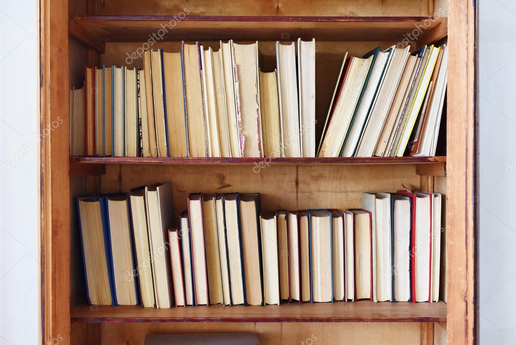Close Up Shelf Wooden Case Ancient Books
