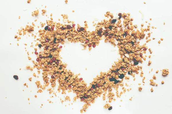 Shape Heart Granola Raisin Coconut Almond — Stock Photo, Image