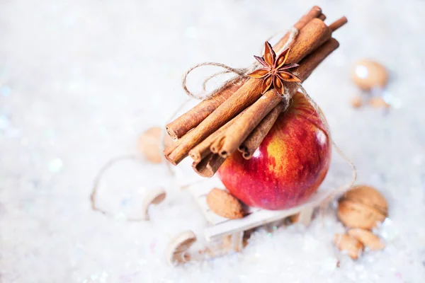 Red Apple Branch Cinnamon Small Sledge — Stock Photo, Image