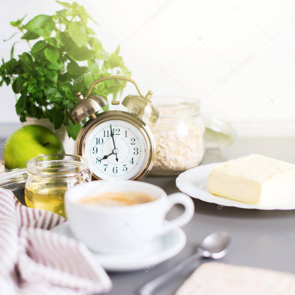 Morning Coffee White Cup Breakfast Alarm Clock