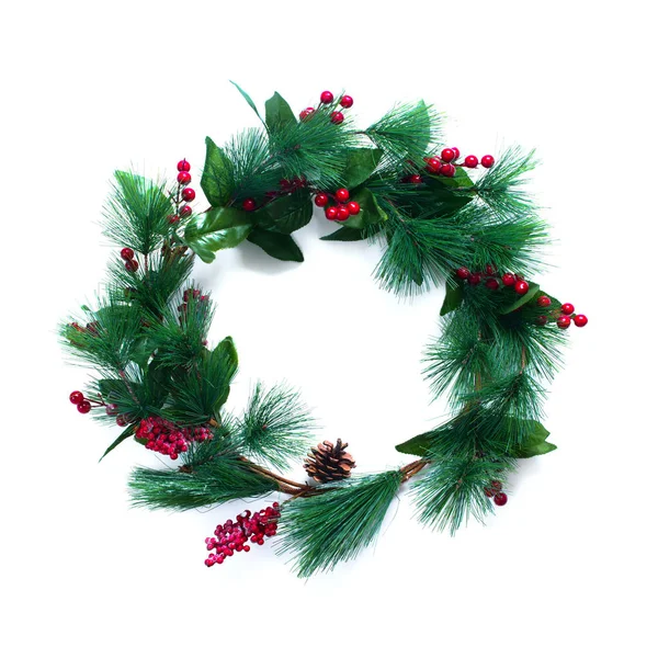 Green Christmas Wreath Isolated on White — Stock Photo, Image