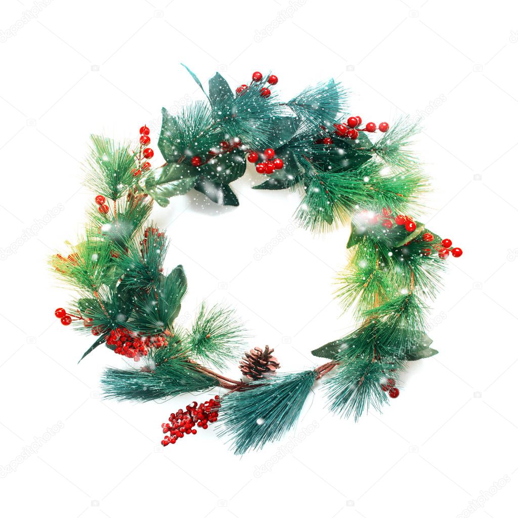 Green Christmas Wreath Isolated on White