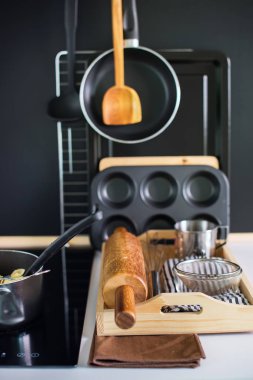 Aksesuar mutfak kompozisyon pişirme siyah Panel