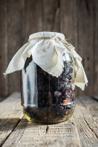 Organic natural healthy dried fruit plum in jar — ストック写真