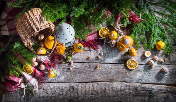 Jul nytår flad lå sammensætning appelsiner - Stock-foto