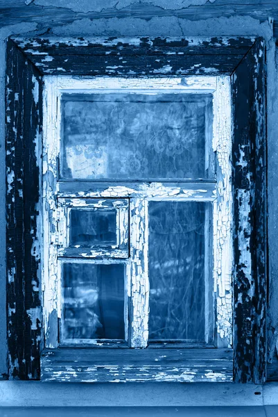 Old Rural Window. Toned blue trend color — Stock Photo, Image