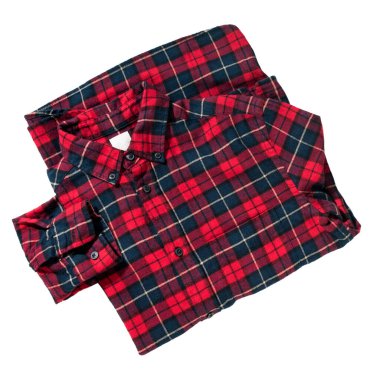 Kareli flanel gömlek beyaz üzerine katlanmış. Tekstil nesne giyer. Hava konseptinde uçmak