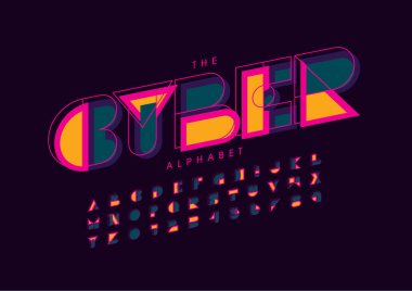 Renkli alfabe şablonu, basit biçim, vektör illüstrasyonu 