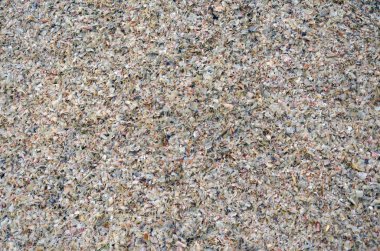 Talaş ya da ahşap tozu dokusu. Ahşap talaşı yakın plan. Talaş döşeme dokusu. Üst Manzara. Testere tozu dokusu, kahverengi talaş arkaplanı..