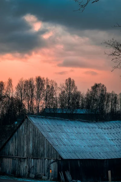 Zachód Słońca Niebo Nad Polem — Zdjęcie stockowe