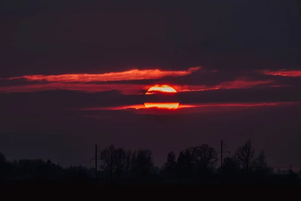 Sonnenuntergang Himmel Über Dem Feld — Stockfoto