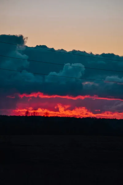 Coucher Soleil Ciel Sur Champ — Photo