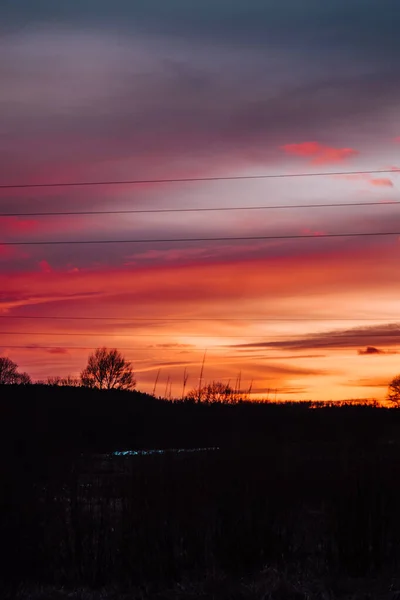 Coucher Soleil Ciel Sur Champ — Photo