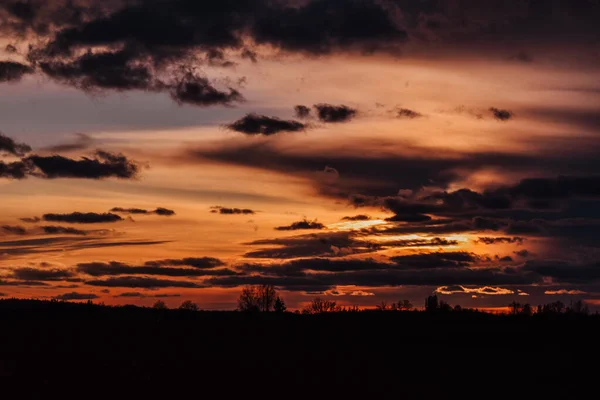 Cielo Del Atardecer Sobre Campo — Foto de Stock