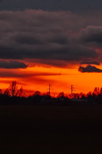 Coucher Soleil Ciel Sur Champ — Photo