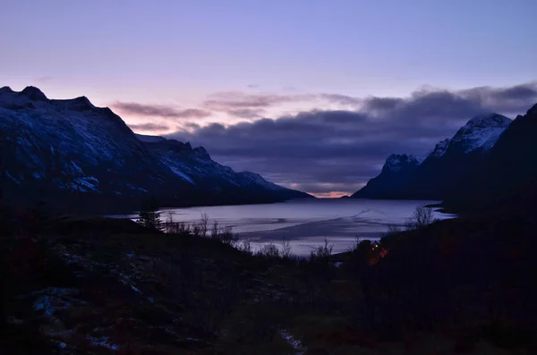 Beautiful sunset in the cold autumn evening in Northern Norway