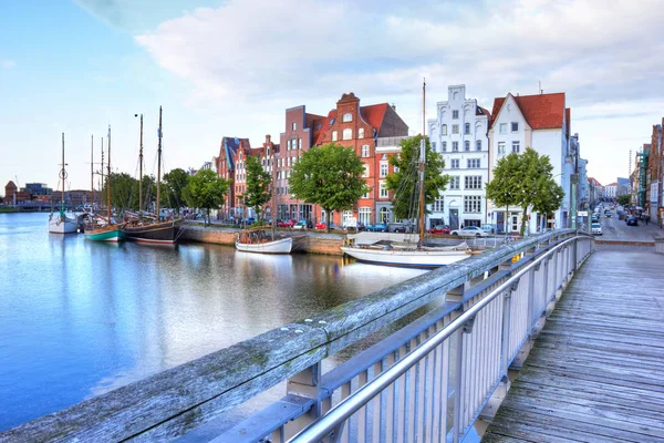 Historic old town luebeck at the river trave — Stock Photo, Image