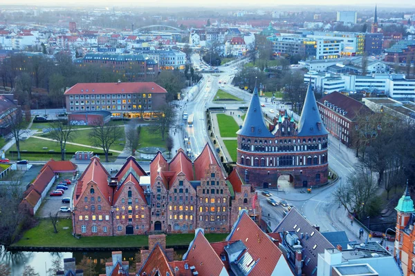 Aerial view of Lubeck from the Saint Petri Church tower in Germa — Stock Photo, Image