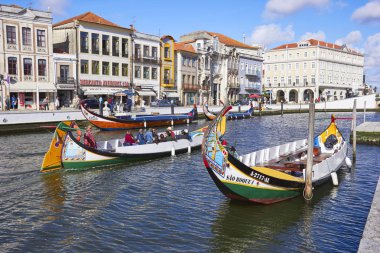 AVEIRO, PORTUGAL - MARCH 21, 2017: The Vouga river with traditio clipart