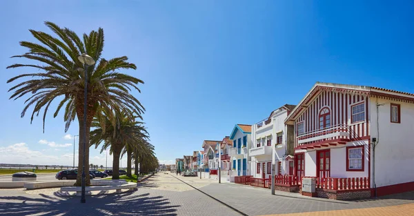 Costa Nova street with striped houses, Aveiro — Stock Photo, Image