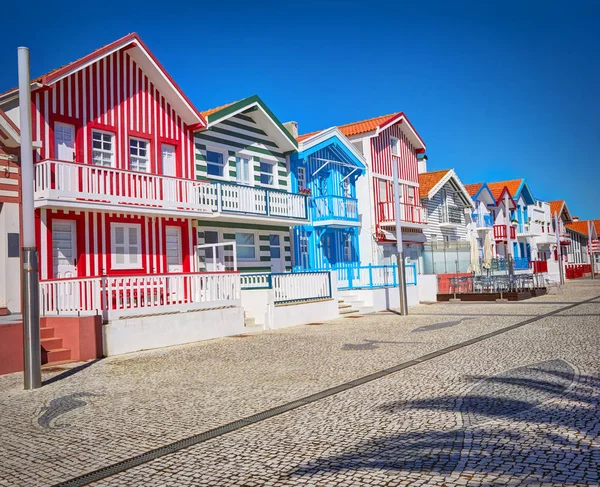 Typical houses with colorful stripes in Aveiro — Stock Photo, Image