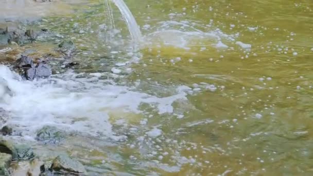 Abflussrohr oder Abwasser oder Abwasserkanal geben Abwasser in den Fluss ab — Stockvideo