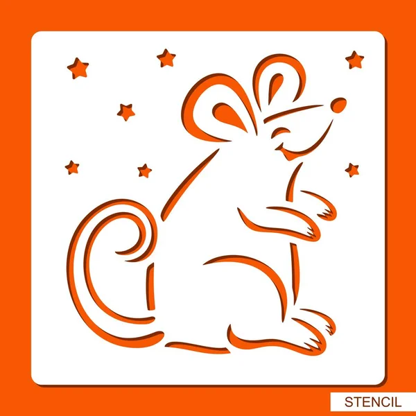 Estêncil Com Mouse Bonito Personagem Desenhos Animados Silhueta Rato Modelo —  Vetores de Stock