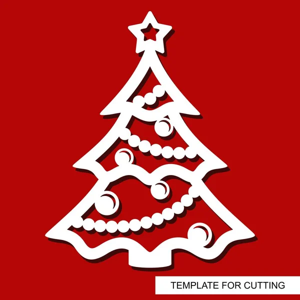 Yeni Yıl Süslemesi Yıldızlı Toplu Çelenkli Noel Ağacı Lazer Kesim — Stok Vektör