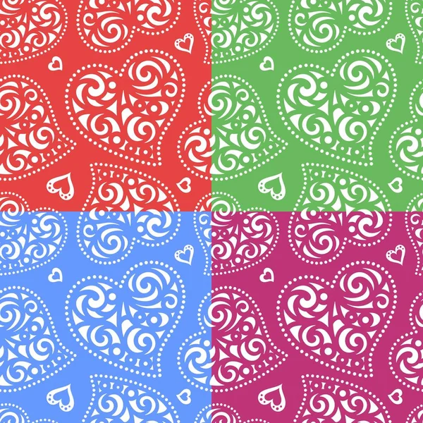 Set Seamless Patterns Hearts Romantic Background Valentines Day Wedding Cards — 스톡 벡터