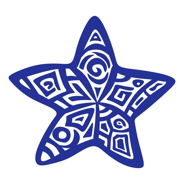 有装饰品的海星的花哨图画 在白色背景上孤立的蓝色物体 印刷品 符号或纹身 民族风格 矢量说明 — 图库矢量图片
