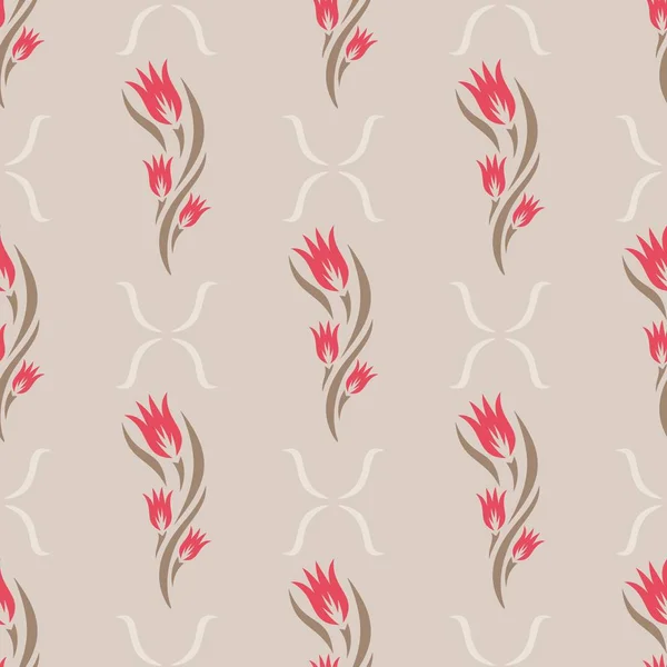 Nahtloses Muster Mit Blüten Tulpen Und Blättern Blumenschmuck Auf Grauem — Stockvektor
