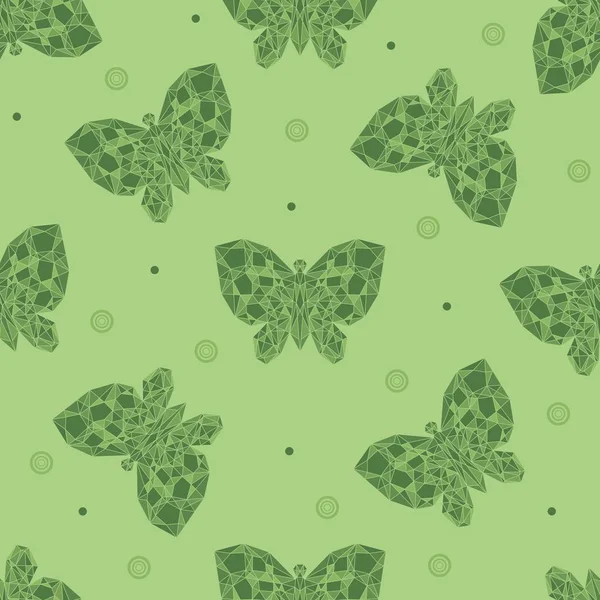 Абстрактный Бесшовный Рисунок Геометрическими Многоугольными Бабочками Хрустальными Алмазоподобными Летний Зеленый — стоковый вектор