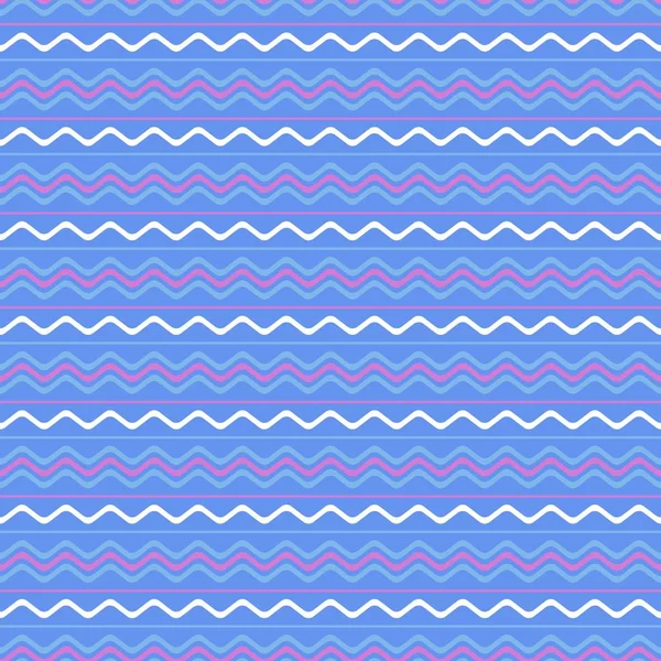 Абстрактный Бесшовный Рисунок Зигзаговым Орнаментом Горизонтальные Белые Фиолетовые Волны Синем — стоковый вектор