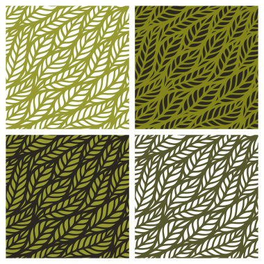 Set of seamless patterns with waves of leaves. Flower theme. Stylish background for summer and spring. Repeating texture for wallpaper design, website, print, fabrics, wrapping paper, textile. Vector  clipart