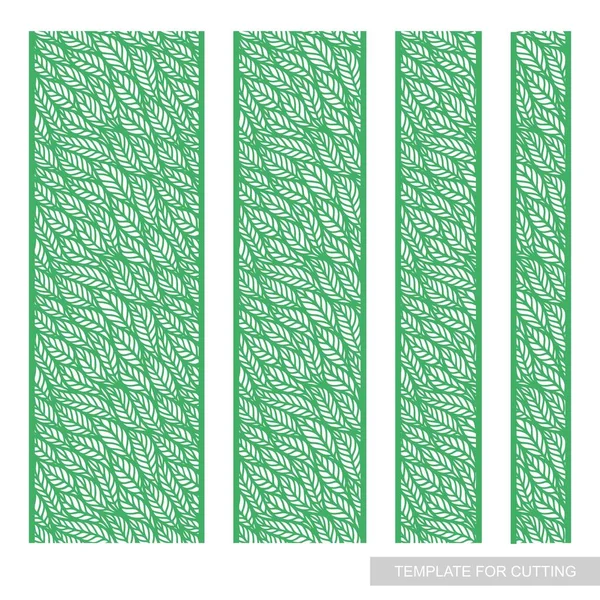 具有叶型的无缝边界集 漂亮的边缘处理与花卉装饰 不同宽度的面板 白色背景上的绿色元素 激光切割矢量模板 — 图库矢量图片