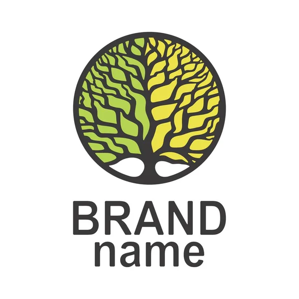 Livets Träd Logotyp Rund Ram Tvåfärgad Krona Gula Och Gröna — Stock vektor
