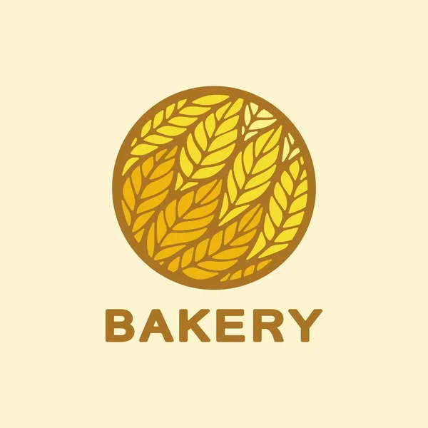 Логотип Желтыми Оранжевыми Шипами Пшеницы Круглой Рамке Коричневый Текст Пекарня — стоковый вектор