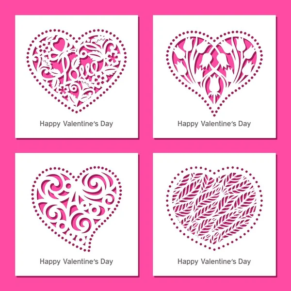 Conjunto Tarjetas Vectoriales Felicitación Decorativas Con Corazones Flores Patrones Elemento — Vector de stock