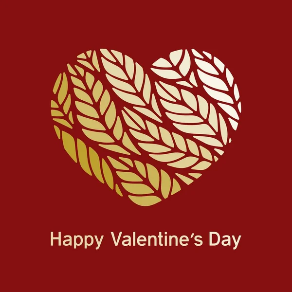 Вітальна Листівка День Святого Валентина Серце Зроблене Листя Золотим Градієнтом — стоковий вектор