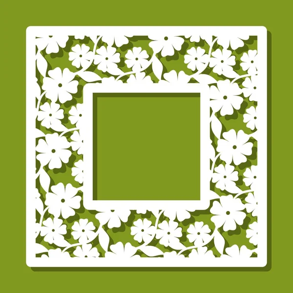 Kwadratowa Ramka Kwiatowym Wzorem Biały Obiekt Zielonym Tle Szablon Cięcia — Wektor stockowy