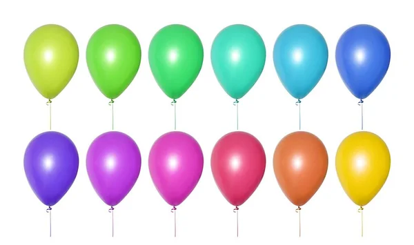 Ensemble Ballons Multicolores Lumineux Toutes Les Nuances Disposés Deux Rangées — Photo