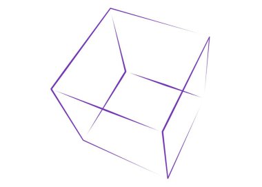 Beyaz arkaplanda mor açılı küp