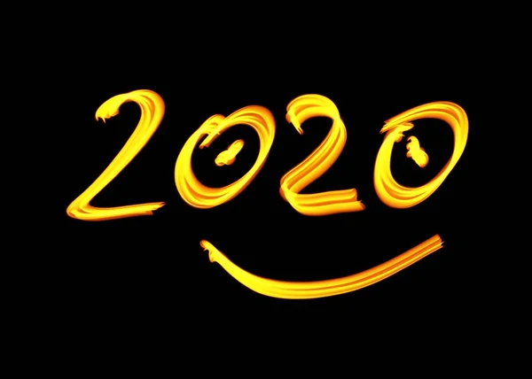 Mutlu yıllar 2020 - Siyah arkaplanda Neon harfleri — Stok fotoğraf