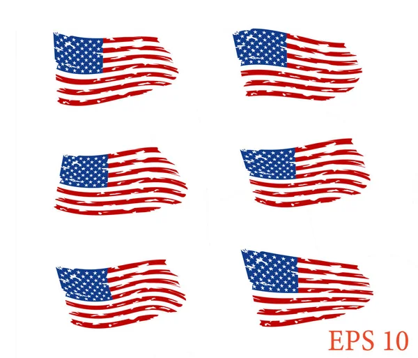 美国国旗 遇事的美国国旗 设置美国国旗 Eps 剪贴艺术 — 图库矢量图片