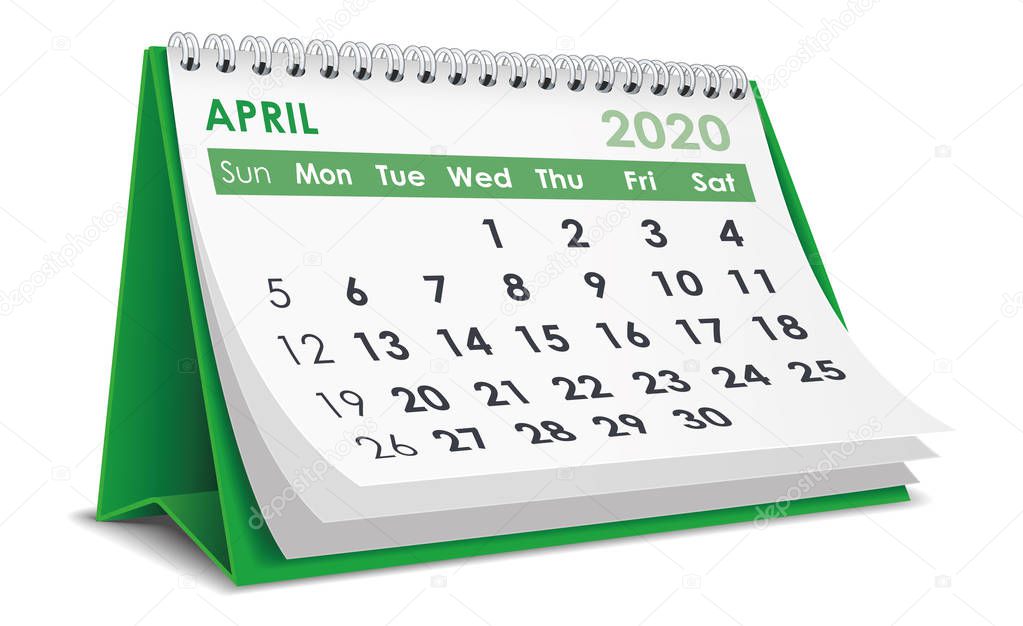 April 2020 3D desktop calendar in white background