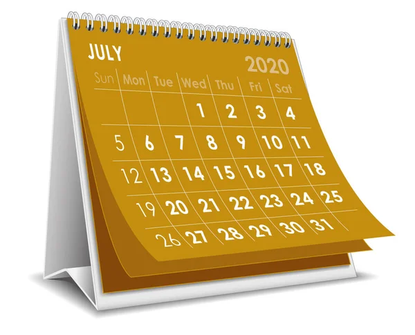 Calendario Julio 2020 Fondo Blanco — Archivo Imágenes Vectoriales