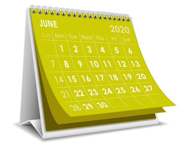Июнь 2020 Календарь Белом Фоне — стоковый вектор