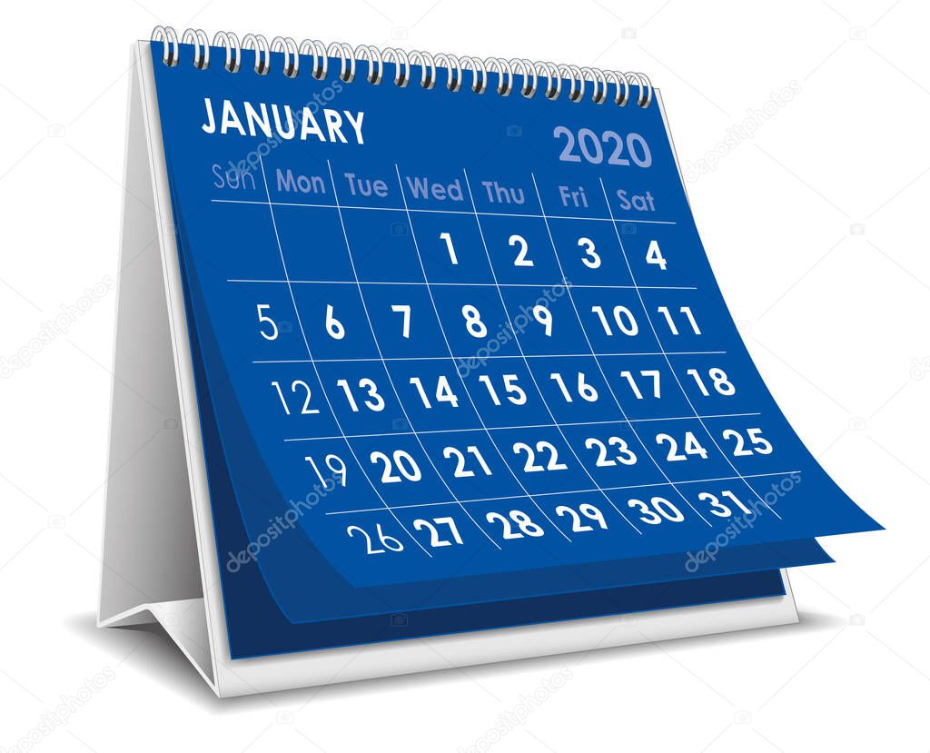 January 2020 calendar in white background
