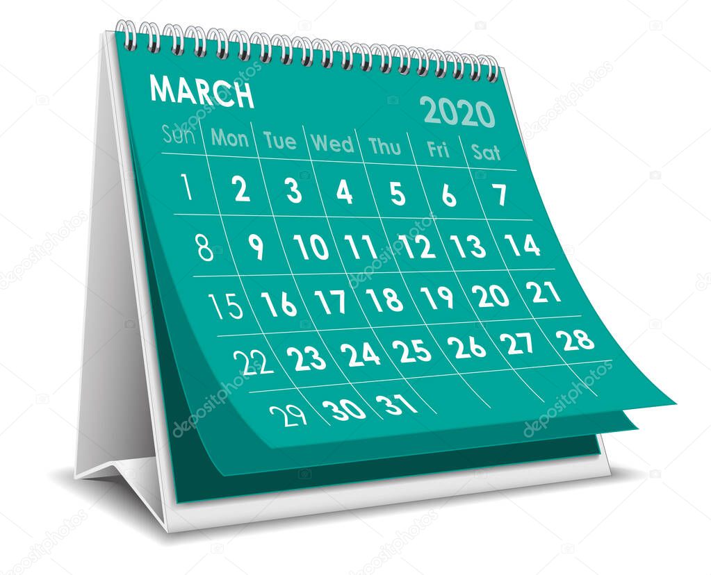 March 2020 calendar in white background