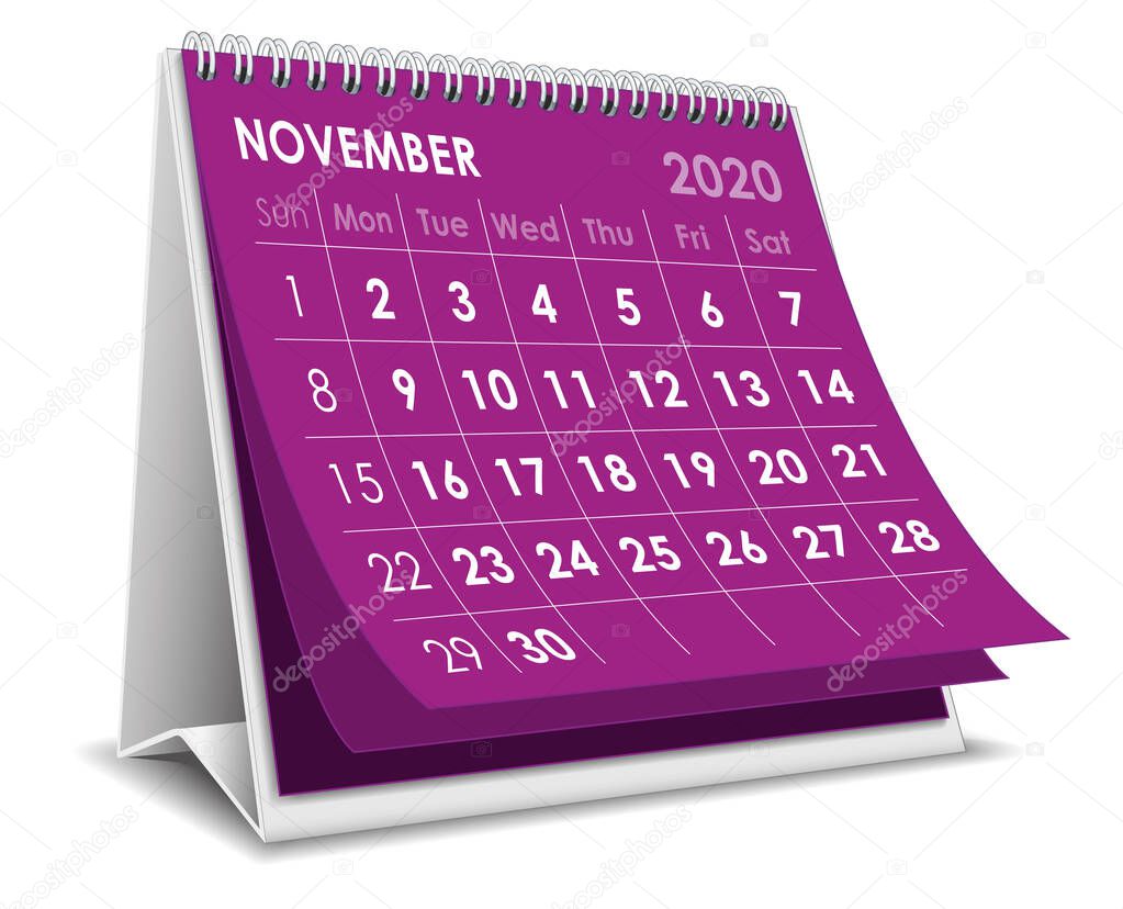 November 2020 calendar in white background